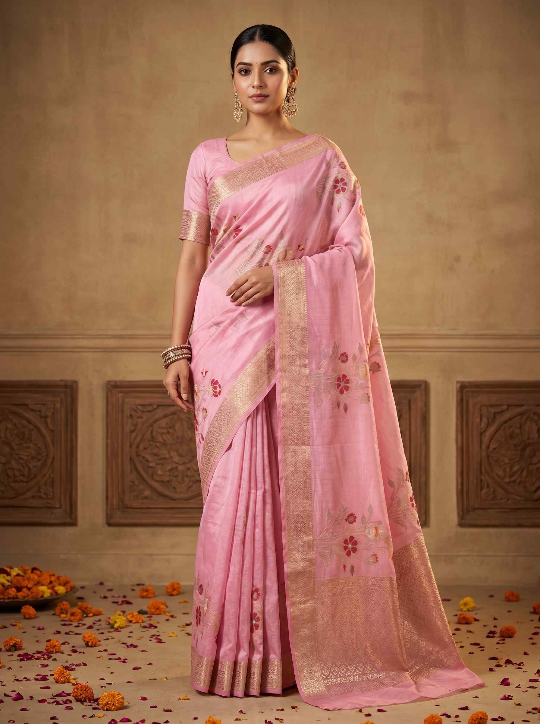 Pink Viscose Silk Pure Banarasi Saree