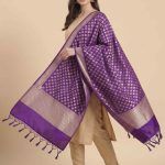 Purple Semi Kataan Silk Banarasi Dupatta With Beautiful Booti Zari Work