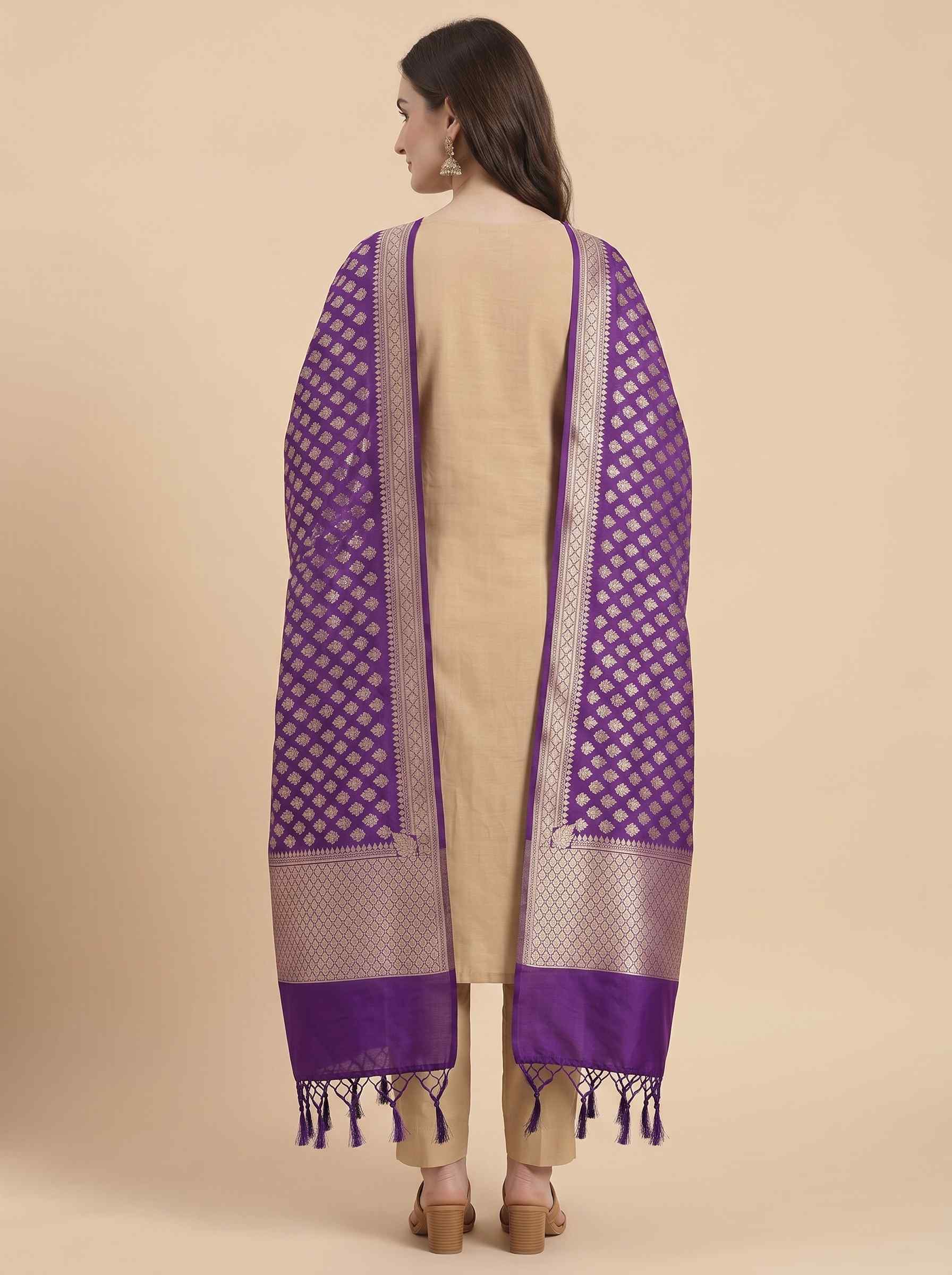 Purple Semi Kataan Silk Banarasi Dupatta With Beautiful Booti Zari Work