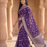 Purple Handwoven Khaddi Georgette Banarasi Silk Saree