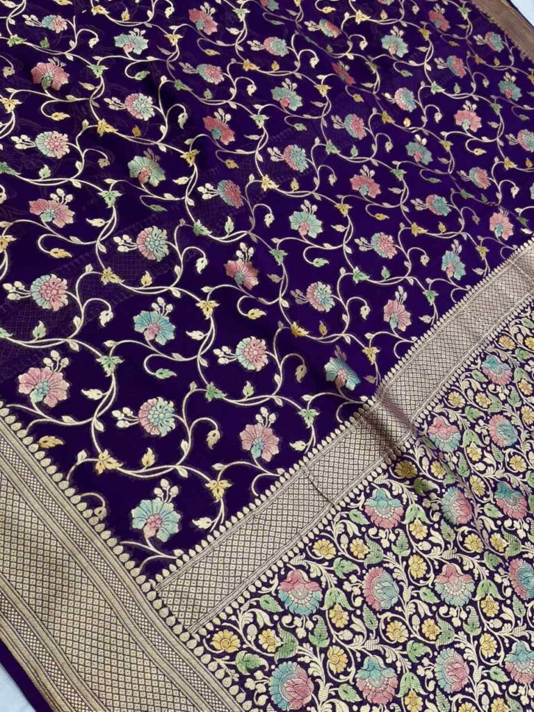 Purple Handwoven Khaddi Georgette Banarasi Silk Saree