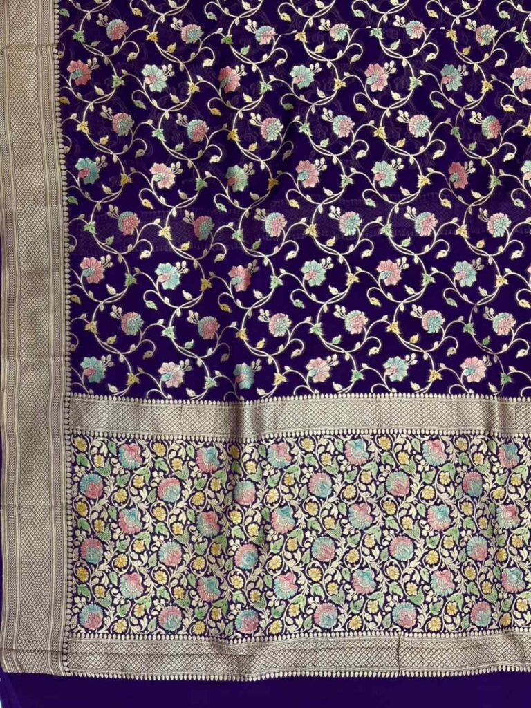 Purple Handwoven Khaddi Georgette Banarasi Silk Saree