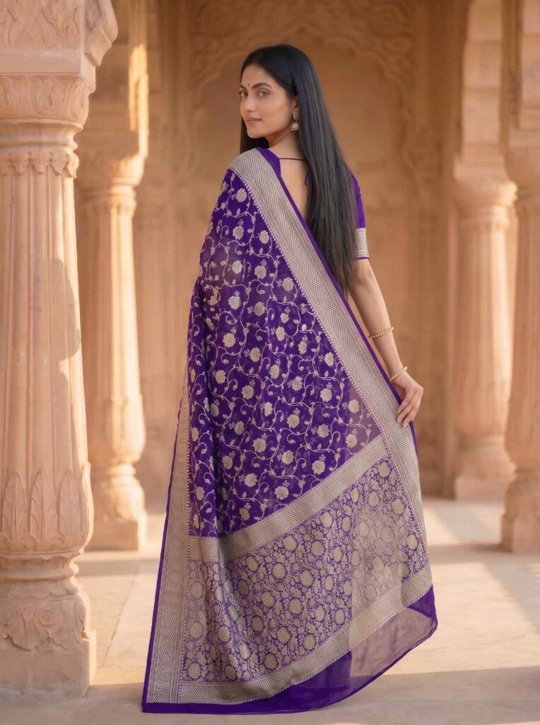 Purple Handwoven Khaddi Georgette Banarasi Silk Saree