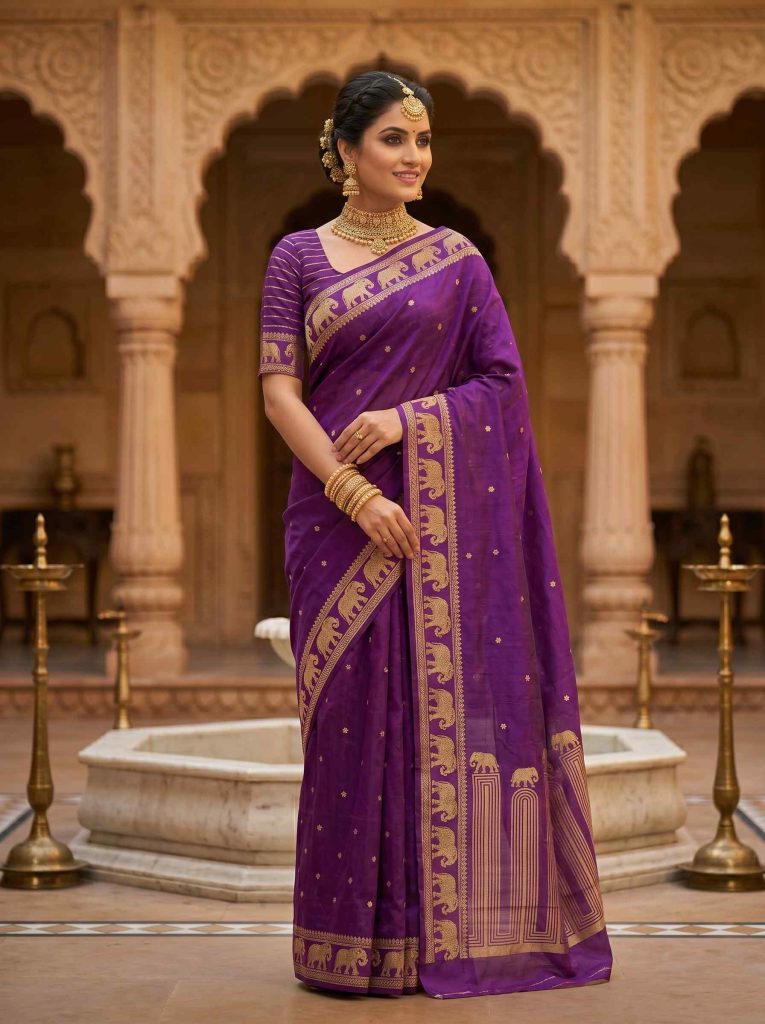 Purple Handwoven Mango Silk Banarasi Saree