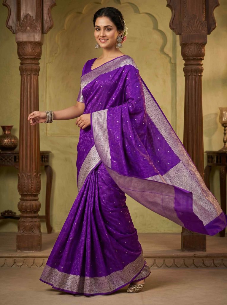 Purple Mashru Silk Banarasi Saree