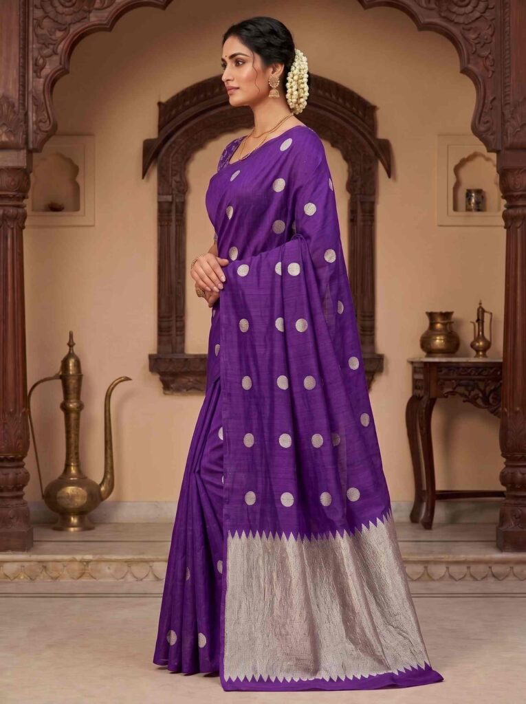 Purple Munga Silk Banarasi Saree