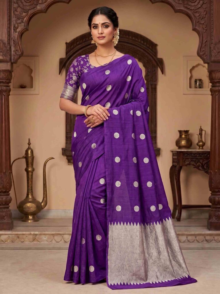 Purple Munga Silk Banarasi Saree