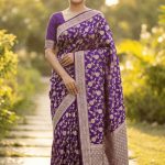 Purple Viscose Silk Pure Banarasi Saree With Beautiful Floral Zari Jaal Work