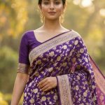 Purple Viscose Silk Pure Banarasi Saree With Beautiful Floral Zari Jaal Work