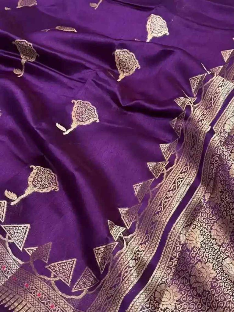 Purple Viscose Silk Pure Banarasi Saree With Beautiful Floral & Minakari Work