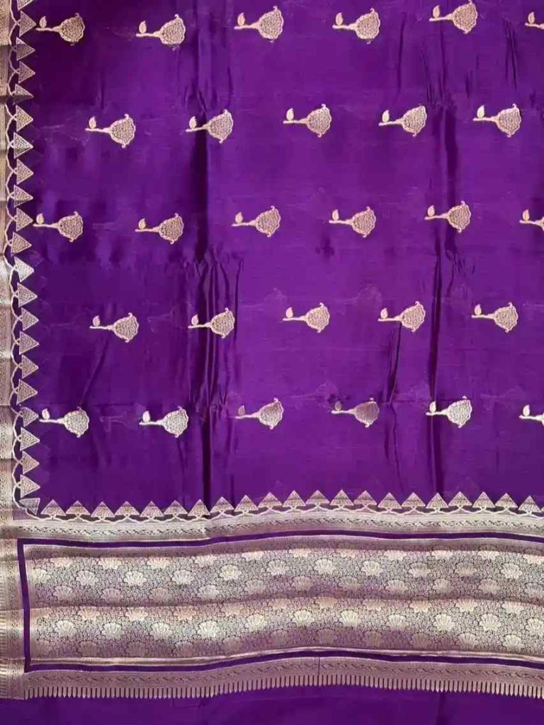 Purple Viscose Silk Pure Banarasi Saree With Beautiful Floral & Minakari Work