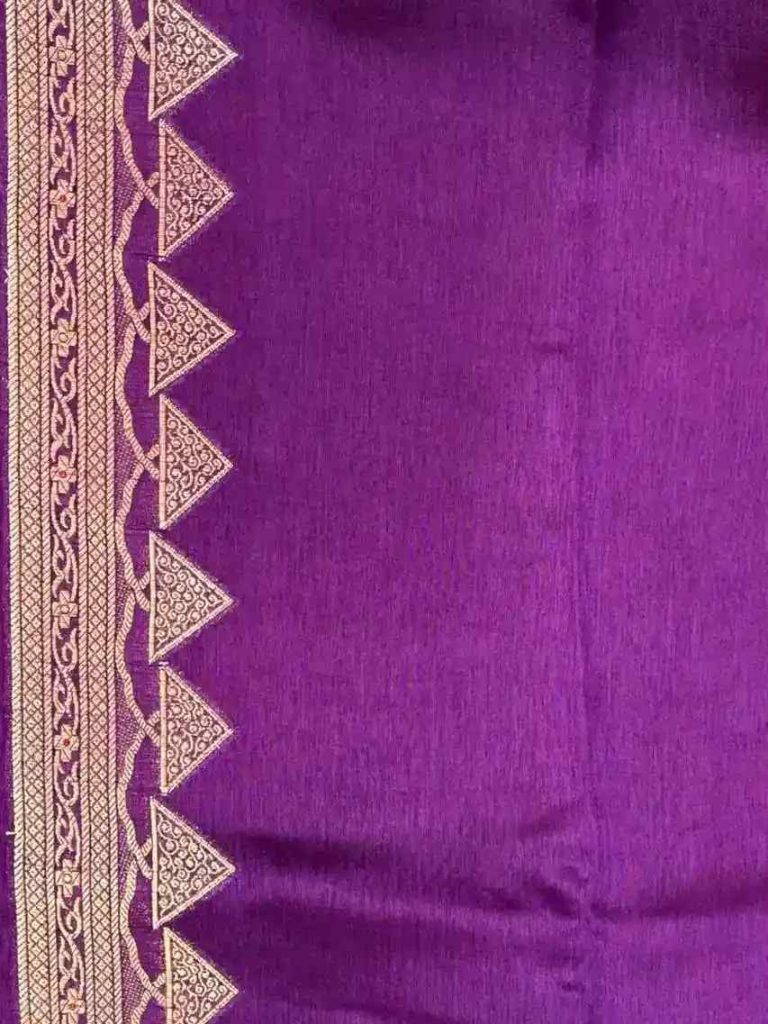 Purple Viscose Silk Pure Banarasi Saree With Beautiful Floral & Minakari Work
