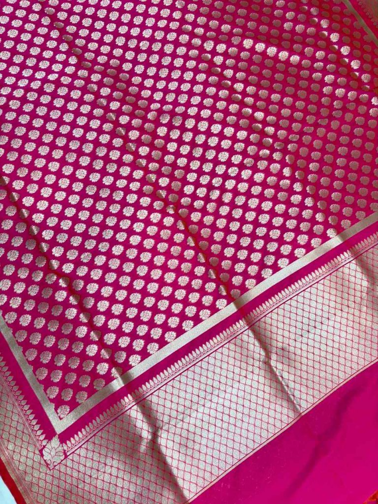 Rani Pink Semi Kataan Silk Banarasi Dupatta With Beautiful Booti Zari Work