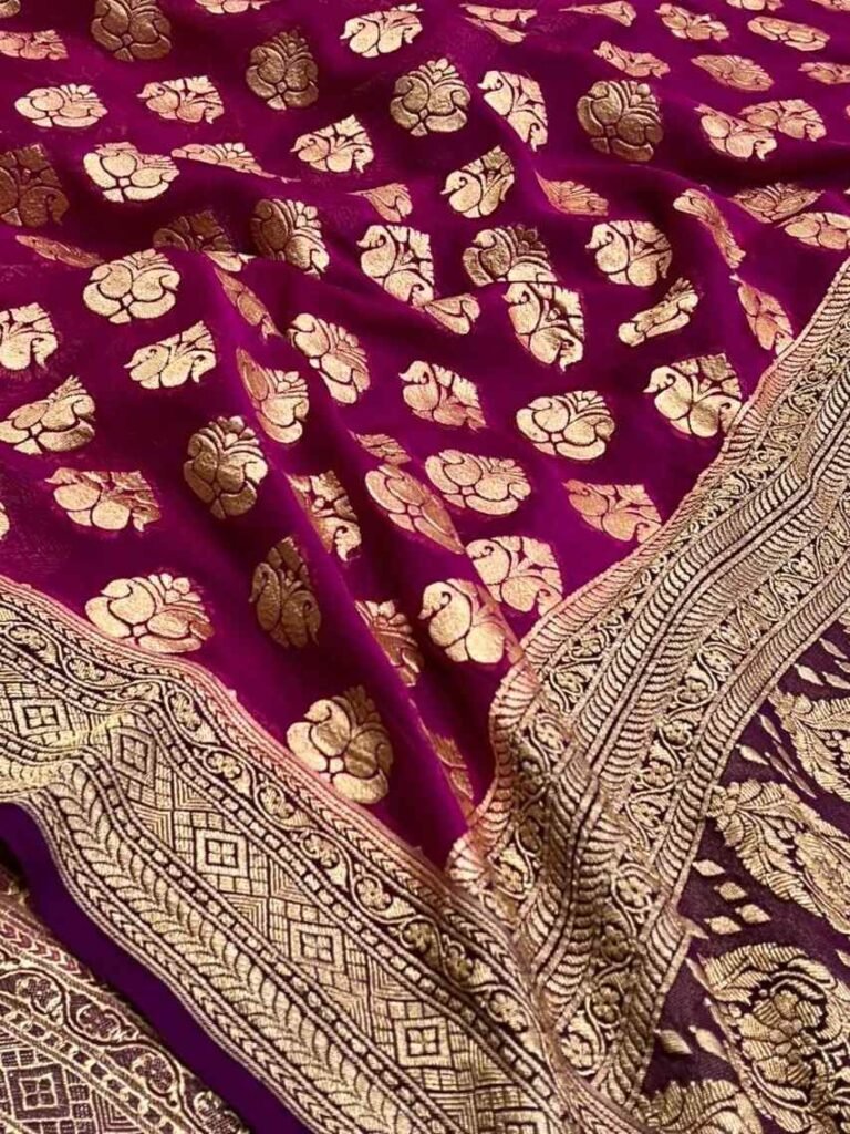 Rani Pink Khaddi Georgette Banarasi Silk Saree