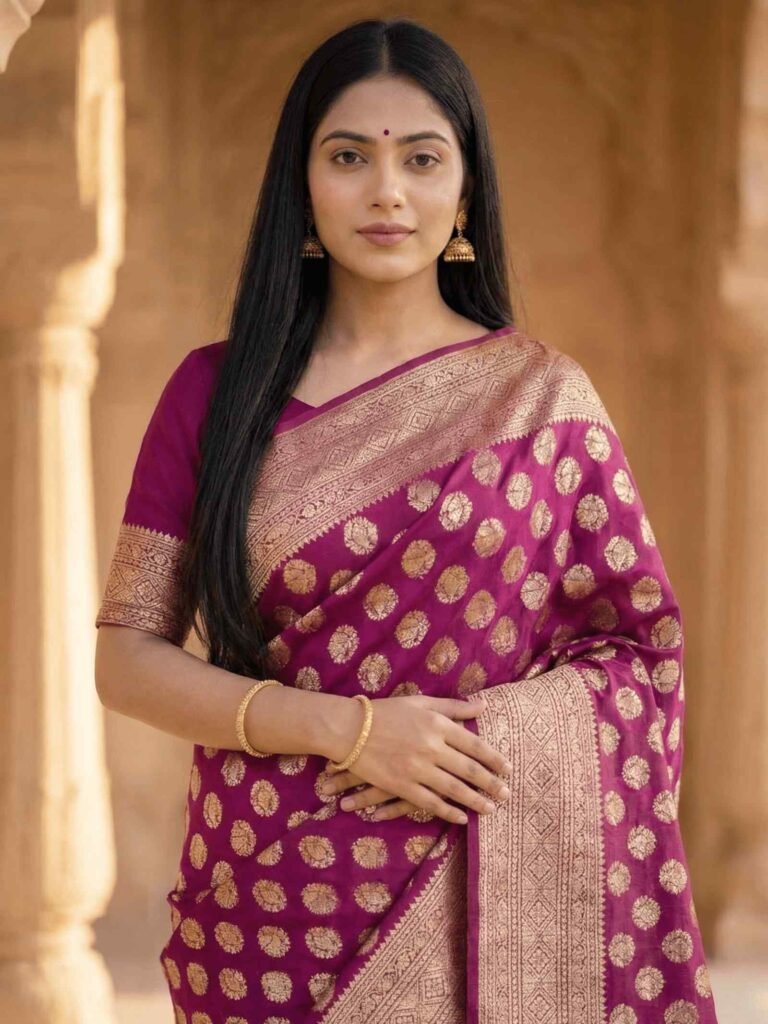 Rani Pink Khaddi Georgette Banarasi Silk Saree