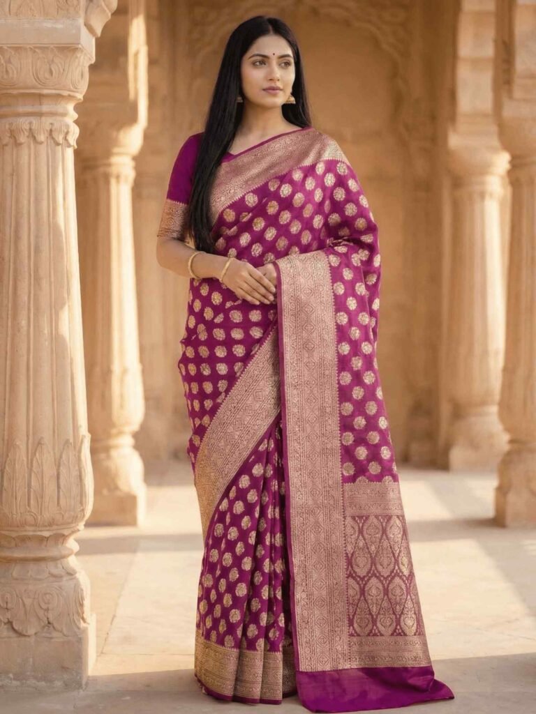 Rani Pink Khaddi Georgette Banarasi Silk Saree