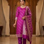 Wine Semi Silk Banarasi Dress Material
