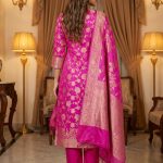 Rani Pink Semi Silk Banarasi Dress Material