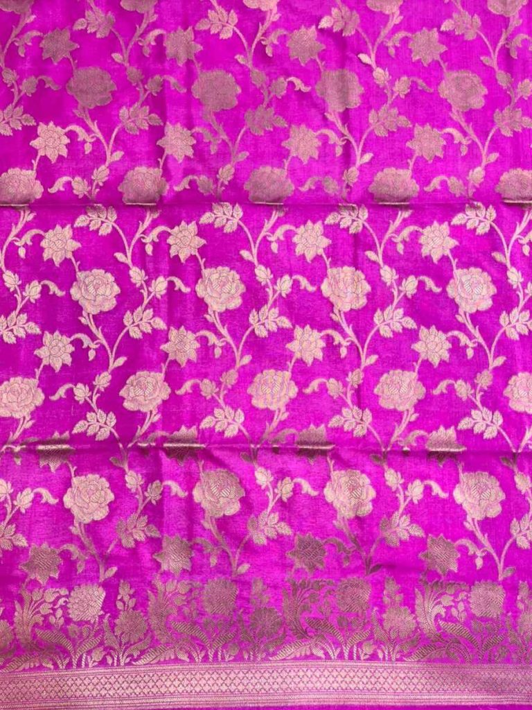 Rani Pink Semi Silk Banarasi Dress Material