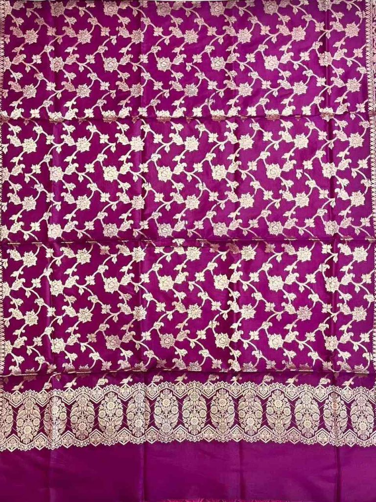 Wine Semi Silk Banarasi Dress Material