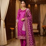 Wine Semi Silk Banarasi Dress Material
