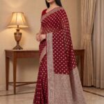 Red Khaddi Georgette Banarasi Silk Saree