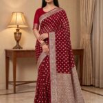 Red Khaddi Georgette Banarasi Silk Saree