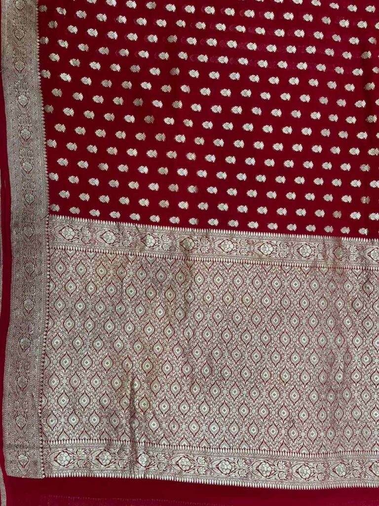 Red Khaddi Georgette Banarasi Silk Saree