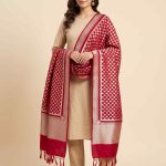 Red Semi Kataan Silk Banarasi Dupatta With Beautiful Booti Zari Work
