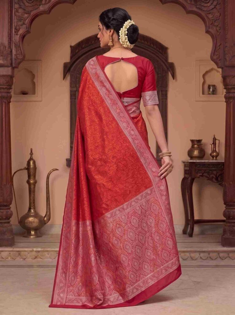 Red Munga Silk Banarasi Saree