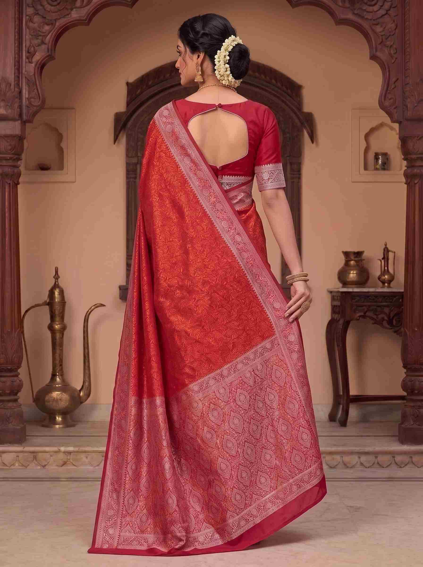 Red Munga Silk Banarasi Saree
