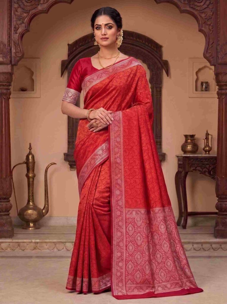 Red Munga Silk Banarasi Saree