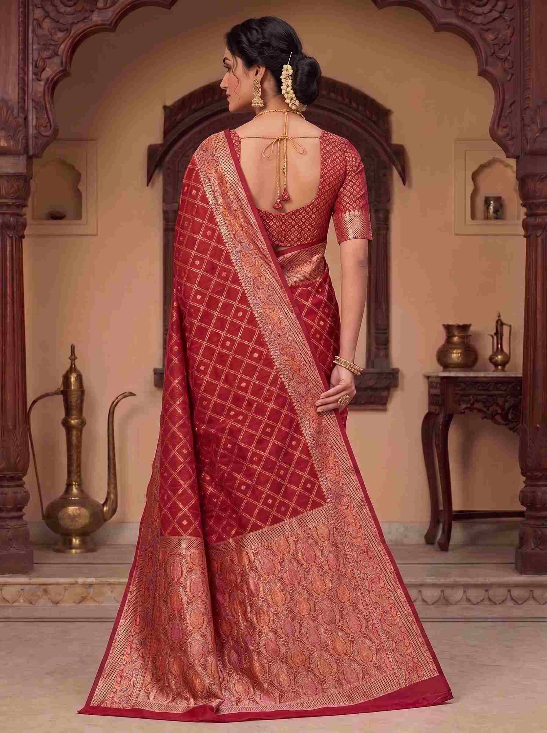 Red Munga Silk Banarasi Saree