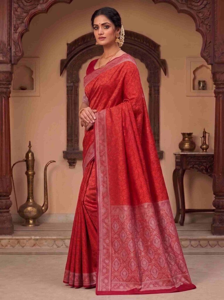 Red Munga Silk Banarasi Saree