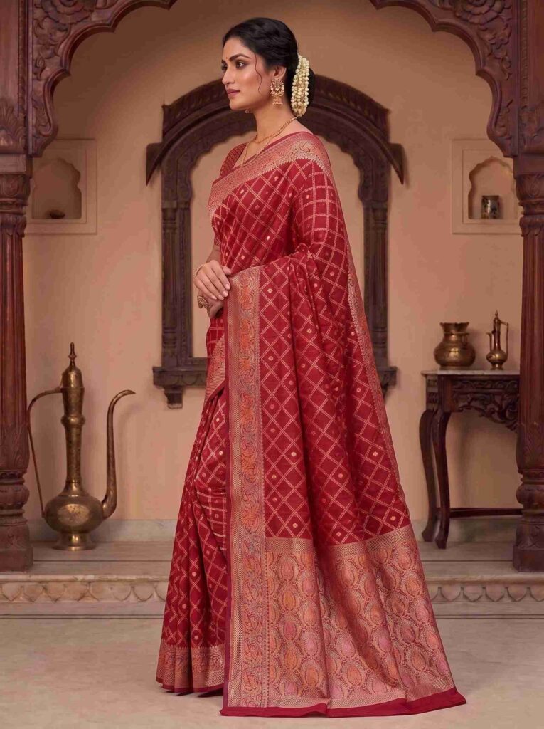 Red Munga Silk Banarasi Saree