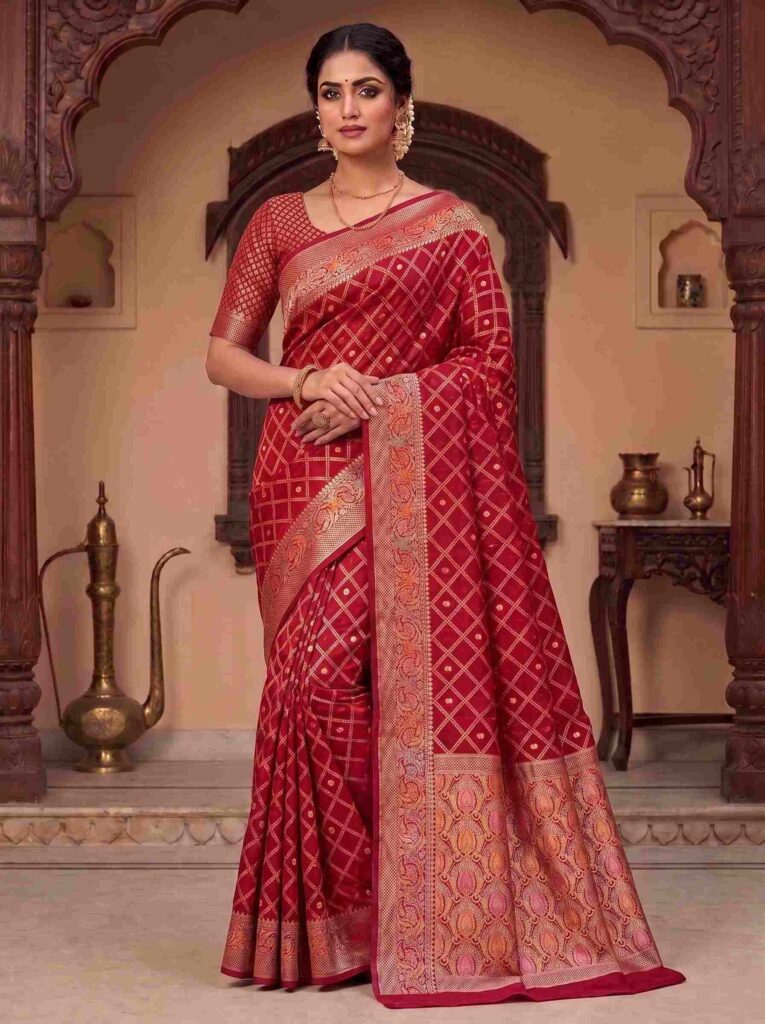 Red Munga Silk Banarasi Saree