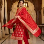 Red Semi Silk Banarasi Dress Material