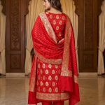 Red Semi Silk Banarasi Dress Material