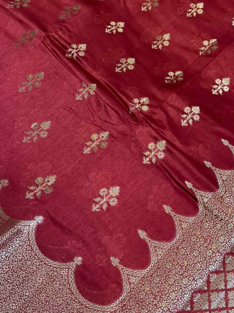 Red Viscose Silk Pure Banarasi Saree With Beautiful Floral  Zari & Red Minakari Work