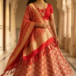 Red Semi Silk Unstiched Banarasi Lehenga