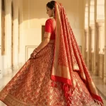 Red Semi Silk Unstiched Banarasi Lehenga