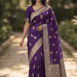 Purple Viscose Silk Pure Banarasi Saree With Beautiful Floral Zari & White Minakari Work