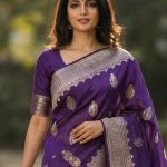Purple Viscose Silk Pure Banarasi Saree With Beautiful Floral Zari & White Minakari Work