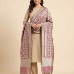 Rose Gold Semi Kataan Silk Banarasi Dupatta With Beautiful Floral Jaal Zari Work