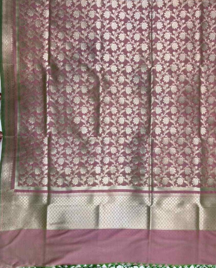 Rose Gold Semi Kataan Silk Banarasi Dupatta With Beautiful Floral Jaal Zari Work
