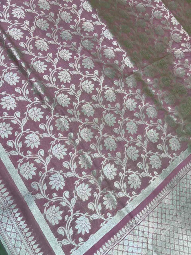Rose Gold Semi Kataan Silk Banarasi Dupatta With Beautiful Floral Jaal Zari Work