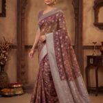 Rosegold Handwoven Khaddi Georgette Banarasi Silk Saree