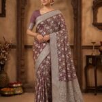 Rosegold Handwoven Khaddi Georgette Banarasi Silk Saree