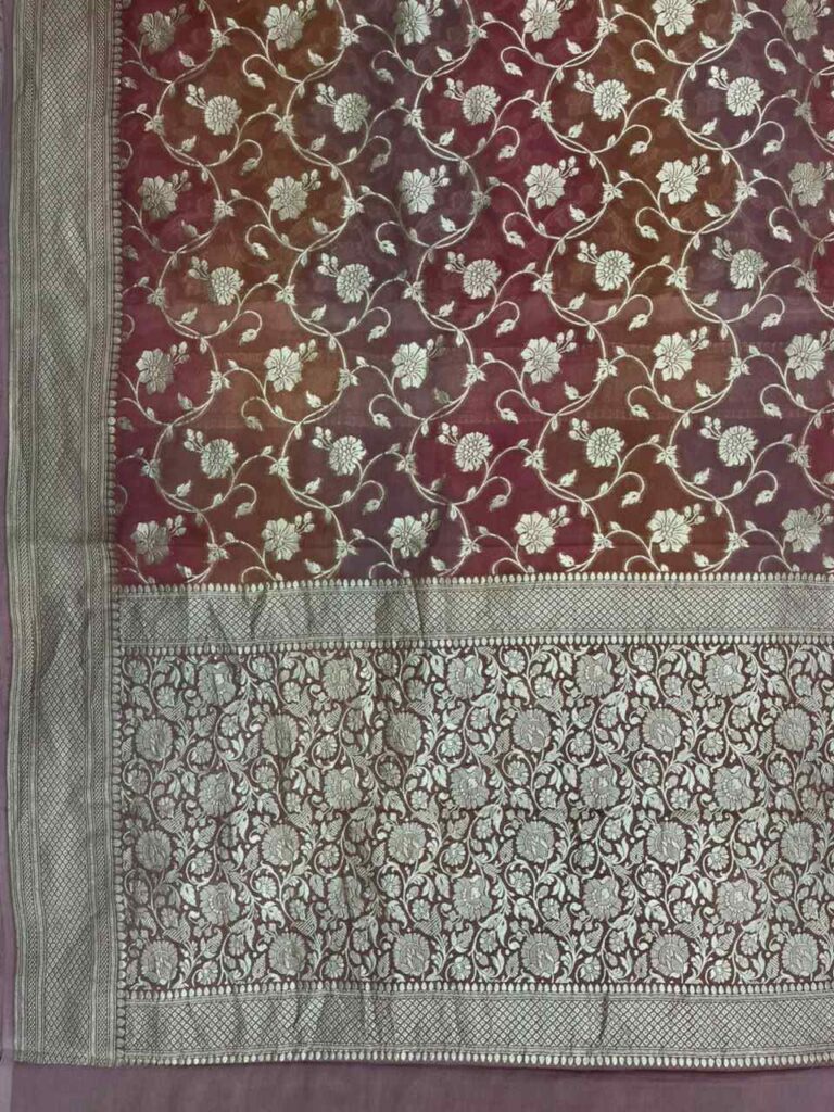 Rosegold Handwoven Khaddi Georgette Banarasi Silk Saree