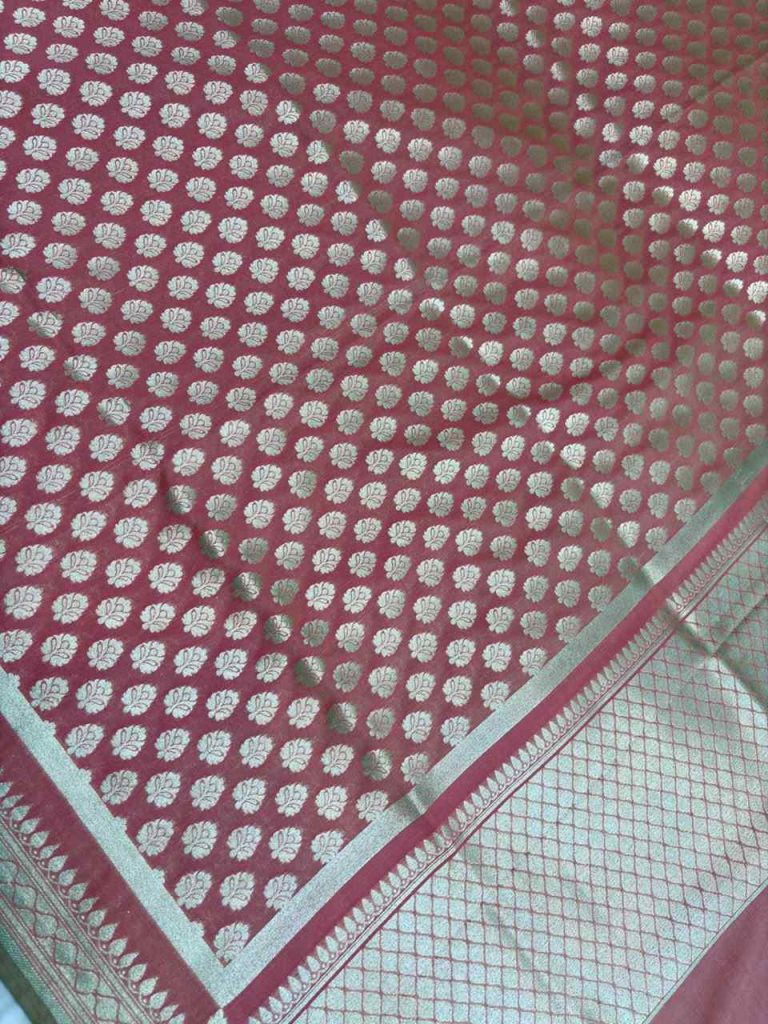 Rose Gold Semi Kataan Silk Banarasi Dupatta With Beautiful Booti Zari Work